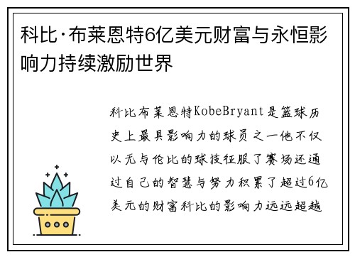 科比·布莱恩特6亿美元财富与永恒影响力持续激励世界 科比·布莱恩特6亿美元财富与永恒影响力持续激励世界
